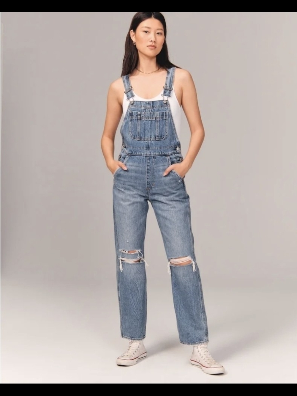 Abercrombie & Fitch Distressed Denim Overalls Small Medium Wash